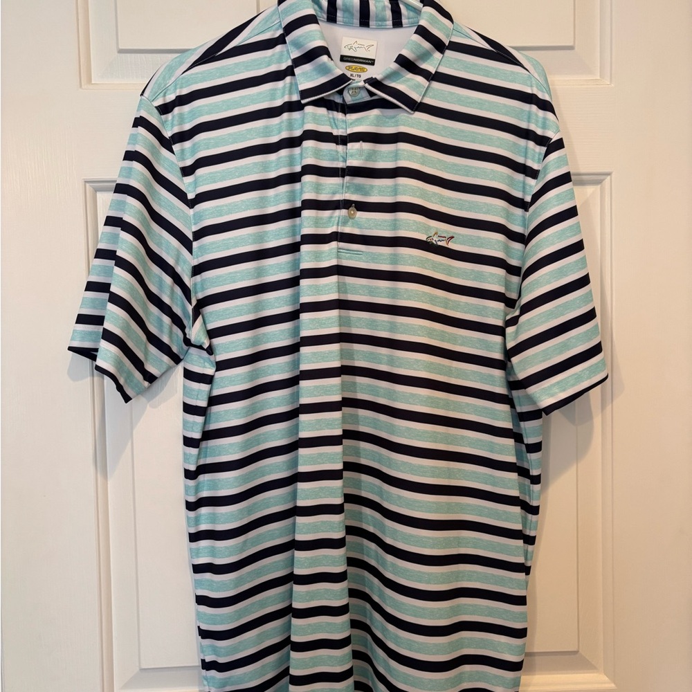 Greg Norman Collection Striped Polo - Aqua and Navy